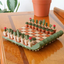 1 Set of 3D Printed Resin Cactus Chessboard Desktop Ornaments, Foldable, Perfect for Passing the , A Chess Toy.