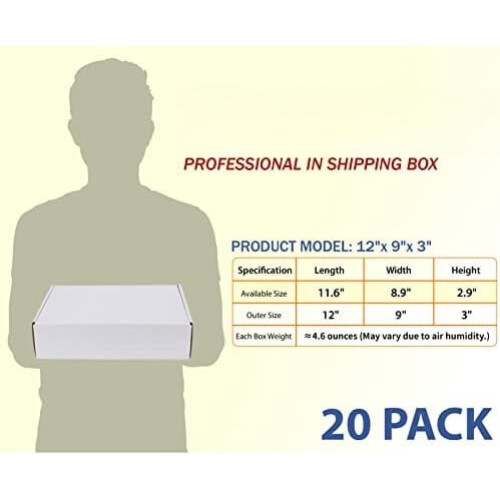 Verzenddozen wit, gegolfd, 12x9x3 inch, set van 20 1