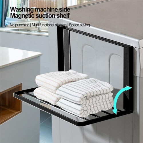 Magnetic Washing Machine Side Shelf Space-Saving Folding Clothes Rack No Punching Temporary Rack Simple Bathroom Shelf. 2
