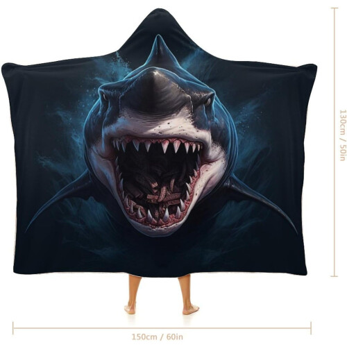 Κουβέρτα Shark Φορετή από Φλις με Κουκούλα, Πάπλωμα από Μικροΐνες, Σέρπα, Ζεστό 1