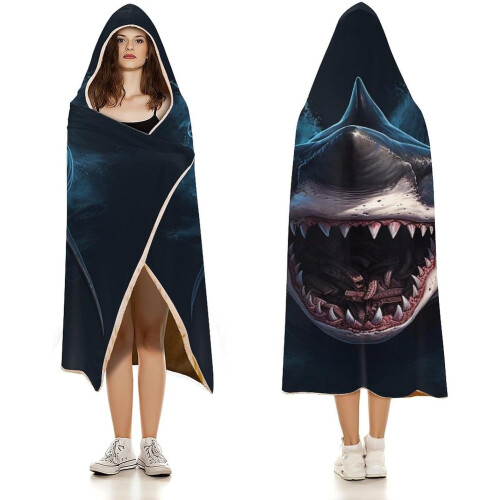 Κουβέρτα Shark Φορετή από Φλις με Κουκούλα, Πάπλωμα από Μικροΐνες, Σέρπα, Ζεστό 2