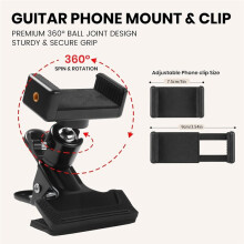 Guitar Phone Holder Mount with Remote Control 360 Adjustable Phone Holder for Guitar Ukulele Live Streaming&Recording