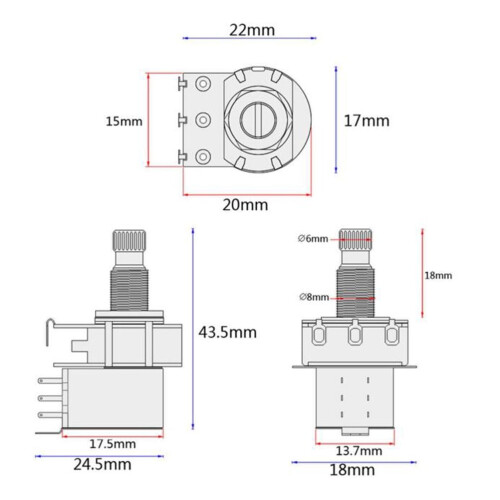 Gitarrtonpotentiometer med push-pull-brytare 250K 1