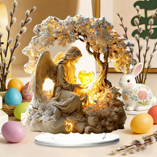 3D Praying Angel Figurine Hand-Painted White Statue 1