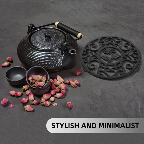 Black Cast Iron Pot Stand with Antislip Heat Insulation for Tabletop 2