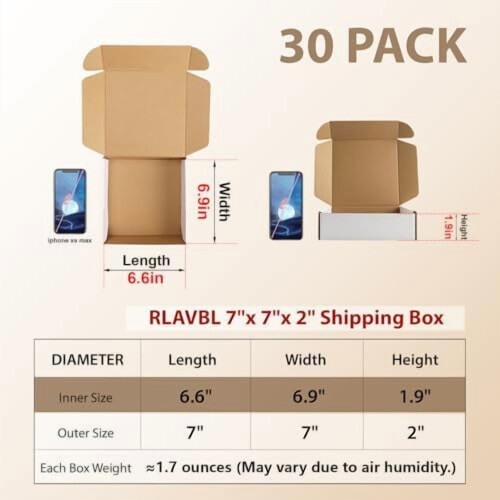 30Pack7x7x2Shipping Box, Λευκό κυματοειδές χαρτόνι Mailer Box για συσκευασία, αλληλογραφία, 1