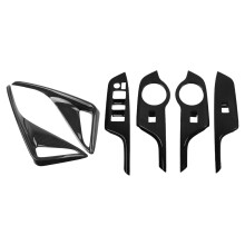 6 Pcs Car Accessories: 2 Pcs Carbon Fiber Rear Fog Lamp Cover Trim & 4 Pcs ABS Window Lift Button Panel Cover