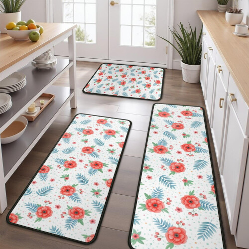 Conjunto de tapetes de cozinha florais 17x30, 17x47 e 17x59 polegadas 1