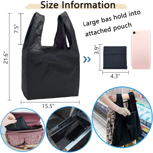 Sacolas de compras reutilizáveis, dobráveis, leves e laváveis. 2