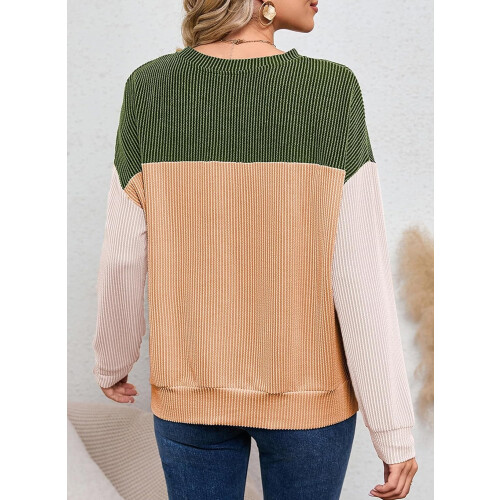 Damenmode 2023: Farbblock-Strickpullover mit langen Ärmeln und Rundhalsausschnitt 1