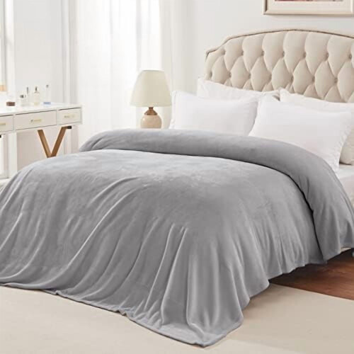 Fleece deken, kingsize (90 x 104 inch), lichtgrijs 1