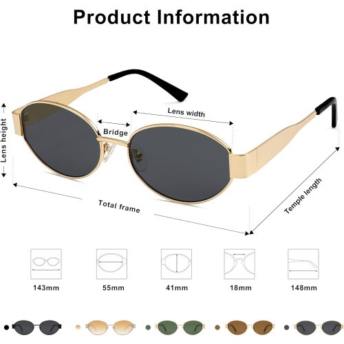 Γυαλιά ηλίου SOJOS UV Protection Unisex Classic Retro Oval, μοντέρνα, χρυσά/γκρι 1