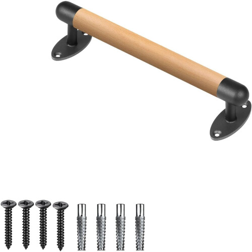 Corrimão de madeira de 40,6 cm (16 polegadas) para escadas internas, com suporte de parede e barras de metal resistentes. Barra de apoio para 1
