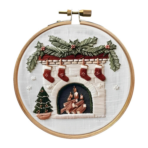 Christmas Embroidery Kit Christmas Pattern DIY Needlepoint Set with Instructions Fireplace 2
