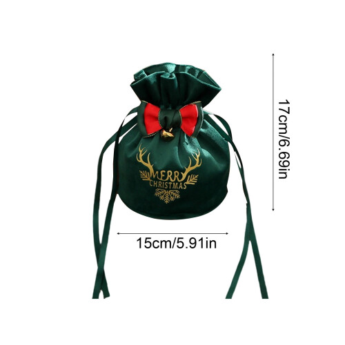 Weihnachtsgeschenktasche aus Samt mit Kordelzug, Grün 2