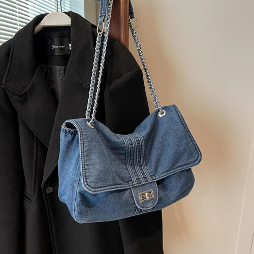 Denim Axelväska, Jeansväskor för kvinnor Denim Clutchväskor och Handväskor 2