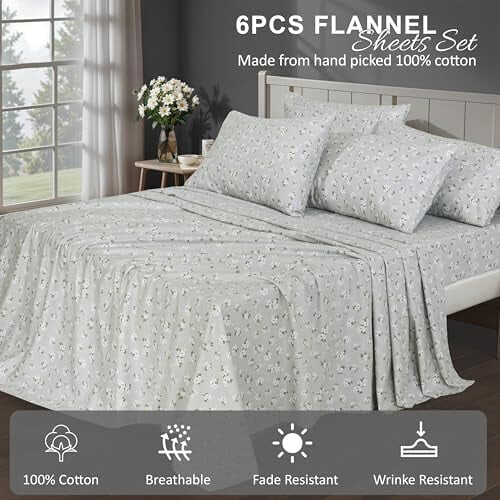 100% Baumwoll-Flanell-Bettwäscheset, Queen-Size, 6-teilig 2
