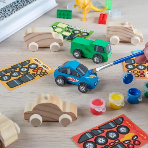 Kit per dipingere auto in legno 3D per bambini - 12 pezzi 1