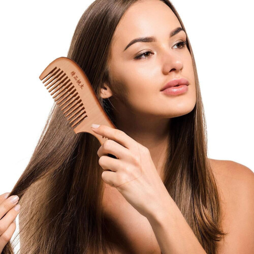 Pente de cabelo de dentes largos em sândalo natural 1