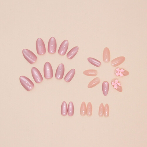 Unhas postiças com laço rosa – formato amendoado, 24 unidades 1