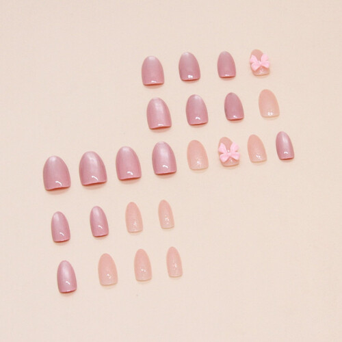 Unhas postiças com laço rosa – formato amendoado, 24 unidades 2
