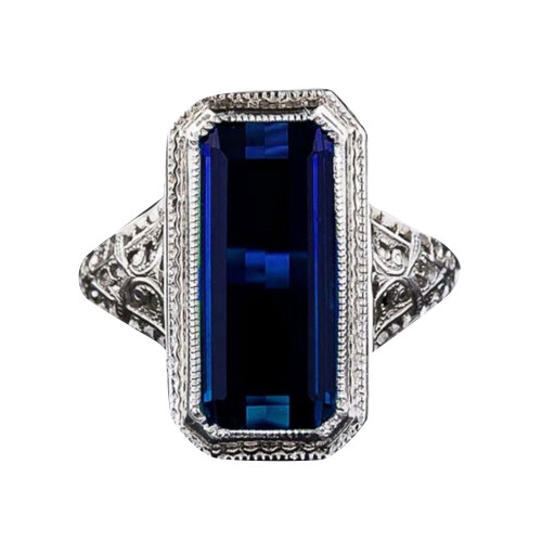 Clearance under $5 Women's Natural Emerald Large Rectangular Inlaid Zircon Ring Sz 6 1