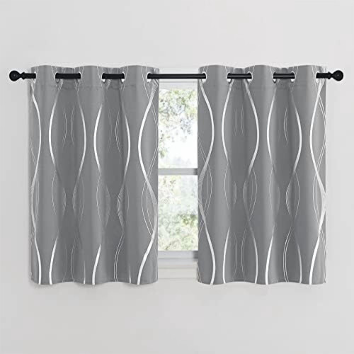 Microfiber Blackout Curtains 52x84 in, Silver Wave Foil 1