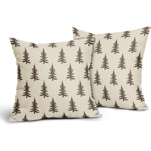Capas de Almofada Árvore de Natal 18x18 Conjunto de 2 Vermelhas Rústicas 1