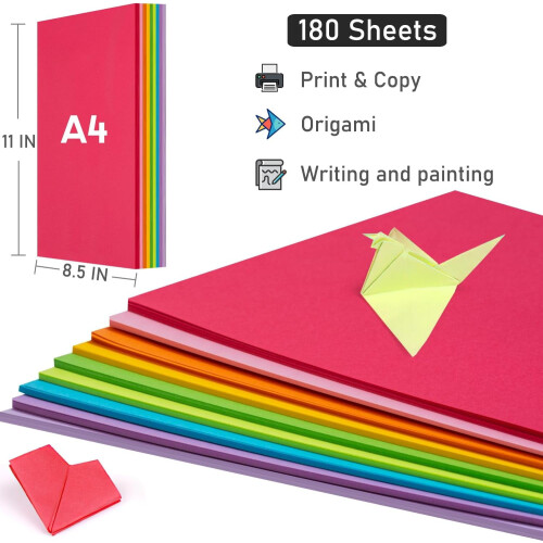 Papel colorido para cópia, 8,5 x 11 polegadas, 180 folhas, 9 cores. 1