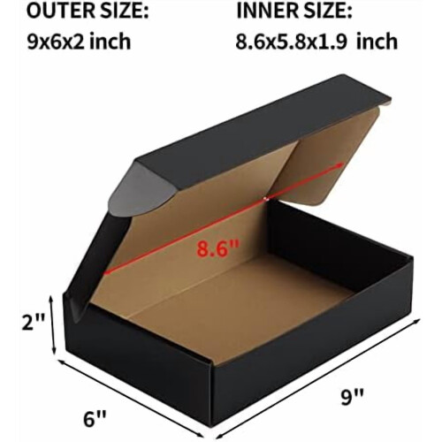 25Pack9x6x2Sipping Boxes for Small Business, Μαύρα Κουτιά από Χάρτινο Χαρτόκουτο Συσκευασίας, Κουτί 1