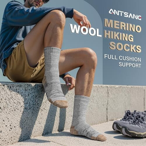 Κάλτσες πεζοπορίας από μαλλί Merino, θερμικές κάλτσες πλήρους μαξιλαριού για άνδρες 1