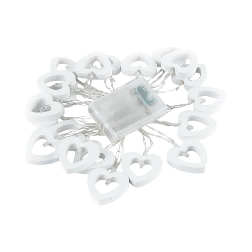 White LED Wooden Heart String Lights 40 Bulbs 6m 1
