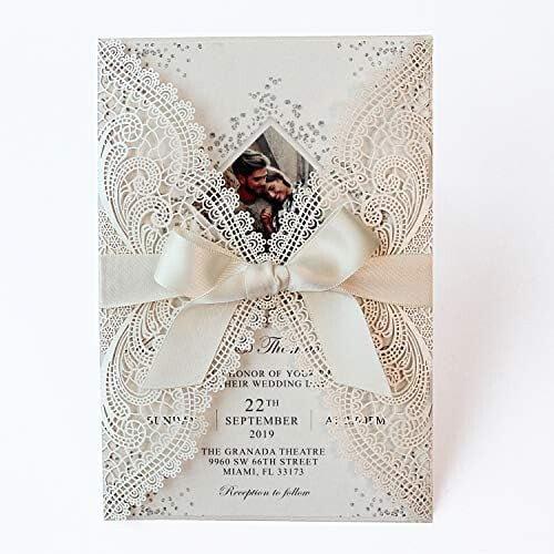 Laser Cut Wedding Invitations with Ribbon Bow 25 pcs 2
