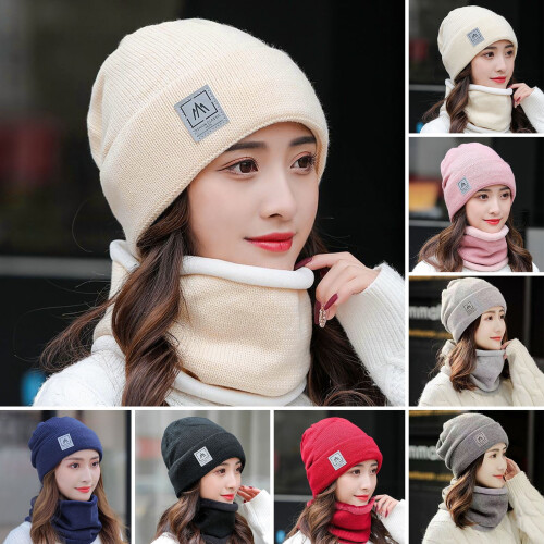 Ensemble bonnet et écharpe d'hiver en maille doublée polaire 1