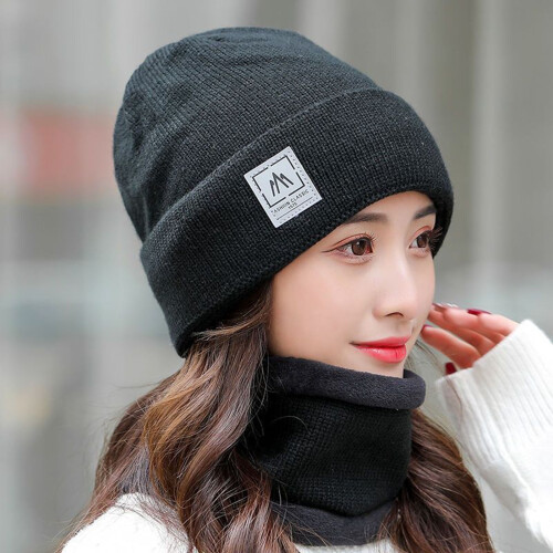 Ensemble bonnet et écharpe d'hiver en maille doublée polaire 2