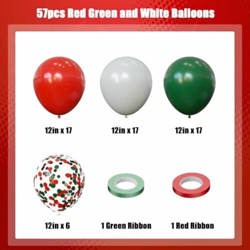 Conjunto de balões de Natal vermelho, verde e branco de 12 polegadas (57 peças) 2
