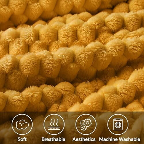 Fleece Blanket 60x80 in Mustard Yellow Double-Sided Jacquard 1