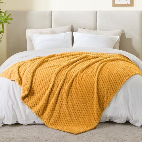 Fleece Blanket 60x80 in Mustard Yellow Double-Sided Jacquard 2