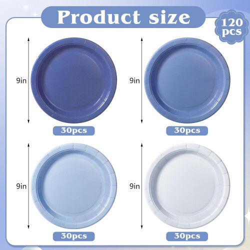 120 papírových talířů Dusty Blue 9 palců 1