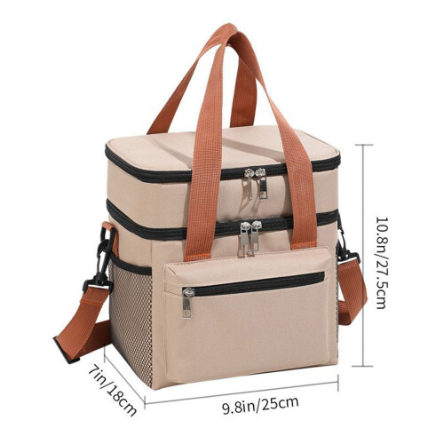 Insulated Double-Deck Lunch Bag with Dual Compartments and 2