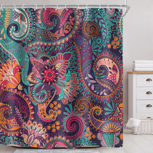 Κουρτίνα μπάνιου Boho Paisley Mandala Μωβ 72x84 ίντσες 1