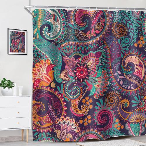 Κουρτίνα μπάνιου Boho Paisley Mandala Μωβ 72x84 ίντσες 2
