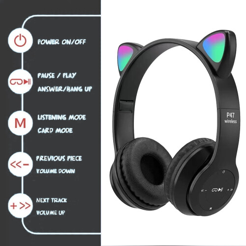 Ακουστικά Bluetooth για παιδιά με αυτιά γάτας και φώτα LED 1