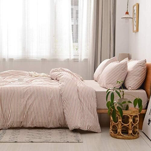 Randigt påslakanset i 100 % bomull, queen size 1