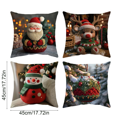 Conjunto de 4 capas de almofada natalinas de pelúcia curta, 45x45 cm (18x18 polegadas). 2