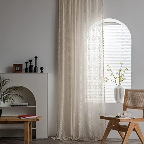 Beige Boho Cotton Curtain Panel 59" x 84" 1