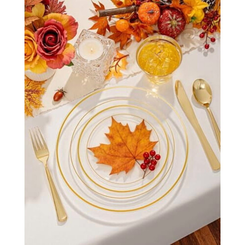 White & Gold Disposable Dinnerware Set, 125-Piece 1