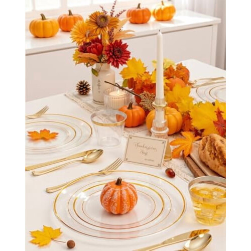 White & Gold Disposable Dinnerware Set, 125-Piece 2
