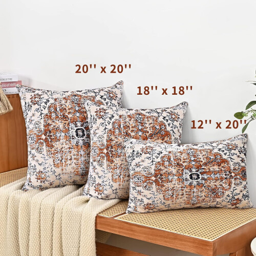 Σετ 2 τετράγωνων μαξιλαροθηκών boho 20x20", καφέ & μπλε βελούδο, έθνικ σχέδιο, 2