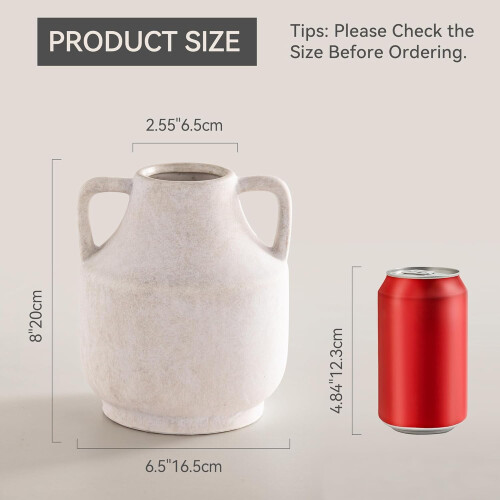 Vaso de cerâmica off-white de 8 polegadas com alças. 1